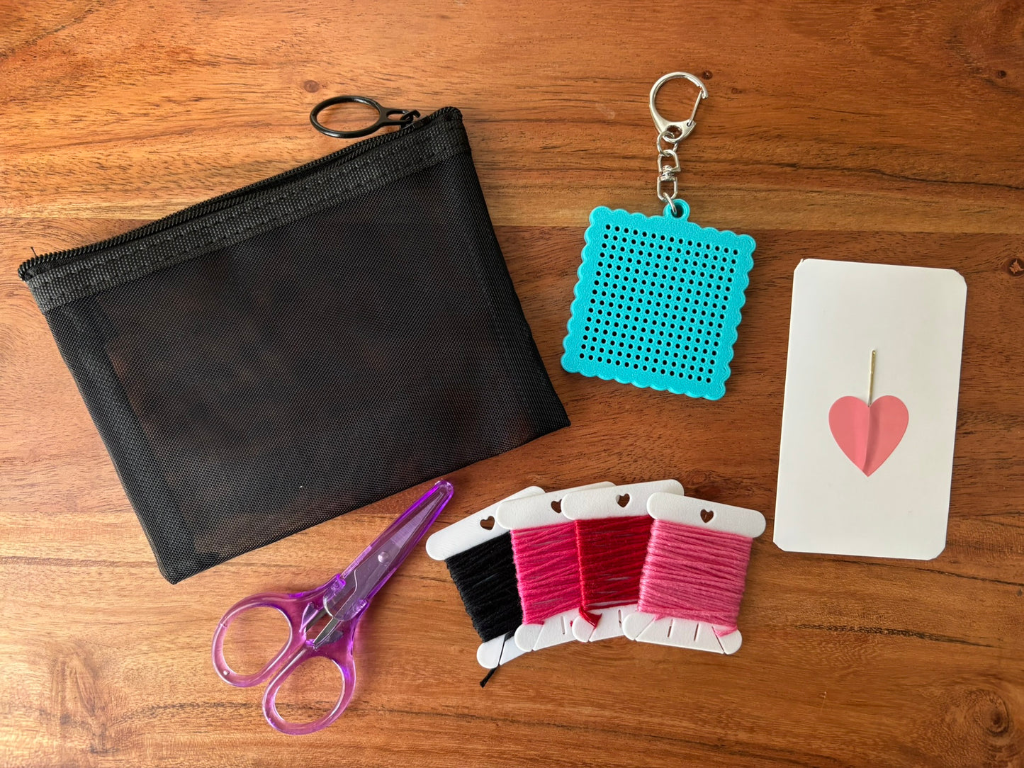 Cross Stitch Mini Bag Charm Kit - Pink Pixel Buddy