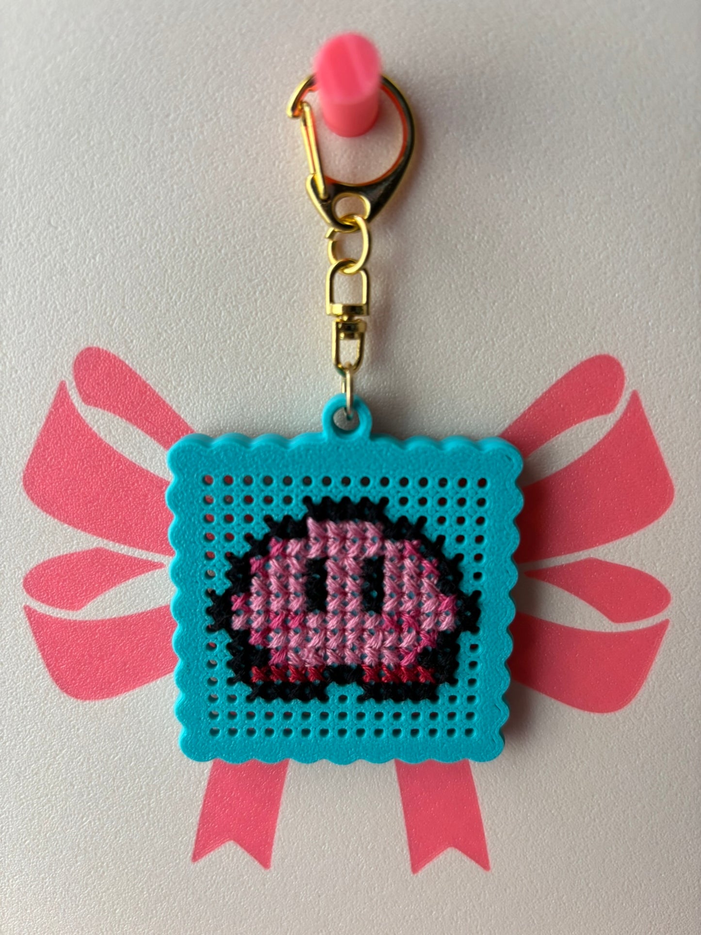 Cross Stitch Mini Bag Charm Kit - Pink Pixel Buddy