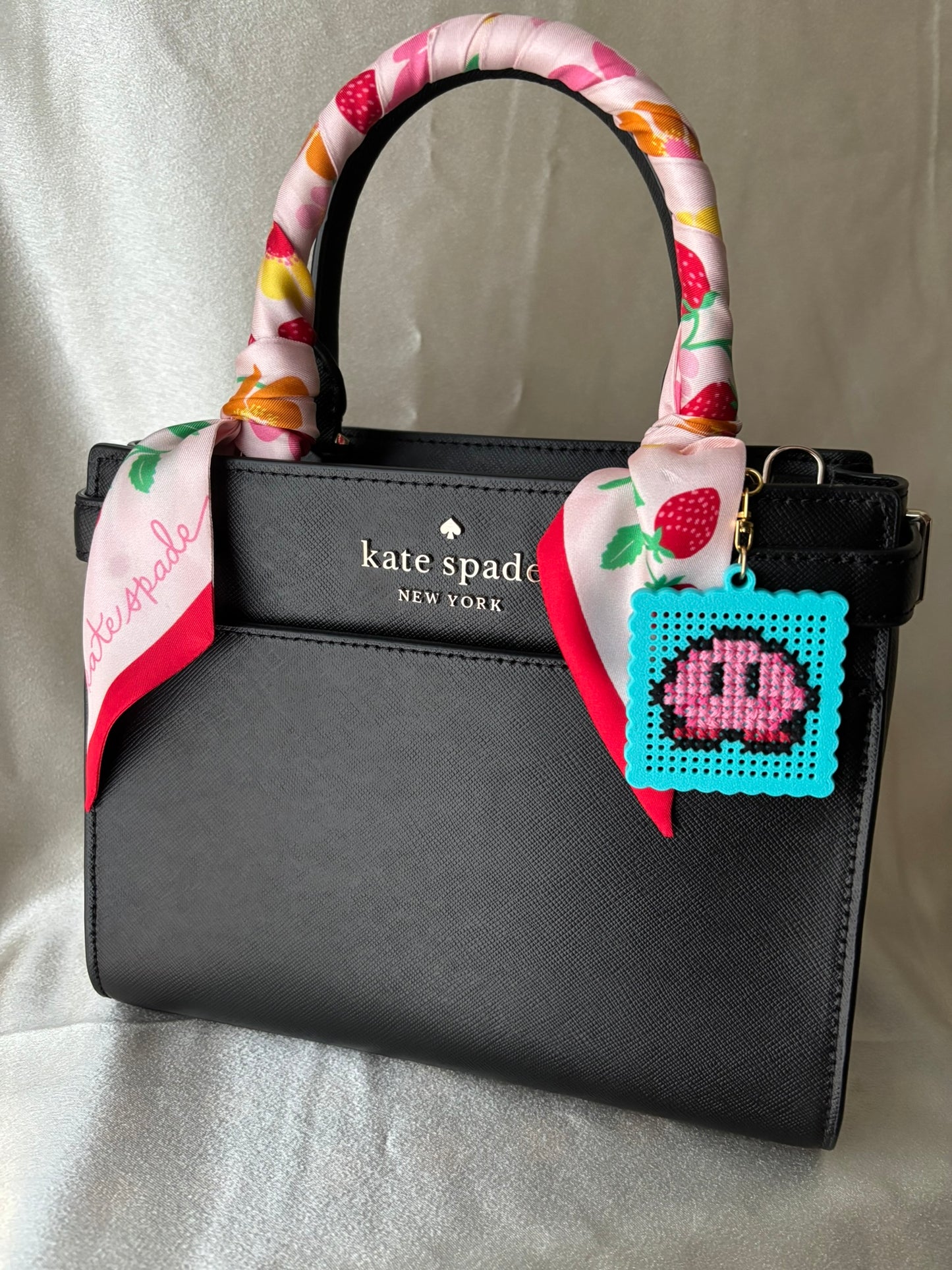 Cross Stitch Mini Bag Charm Kit - Pink Pixel Buddy